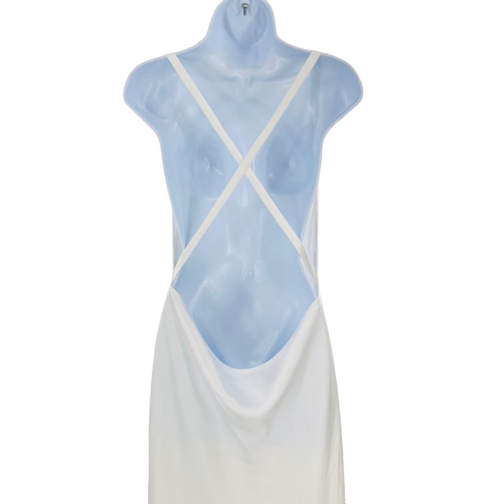 Norma Kamali Cross Back Bias Formal Satin Gown with Train in Snow White Size M - Picture 7 of 12
